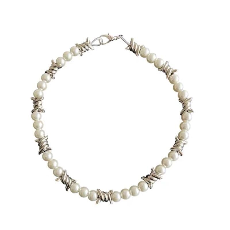 Gold/Silver Pearl Necklace for Men Faux Pearl Choker Necklace Beaded Adjustable Chain Gothic Chunky Beaded Statement Hip Hop Rock Party Festival Collar para Hombre Fashion Jewelry Gift for Men - style: Style-A