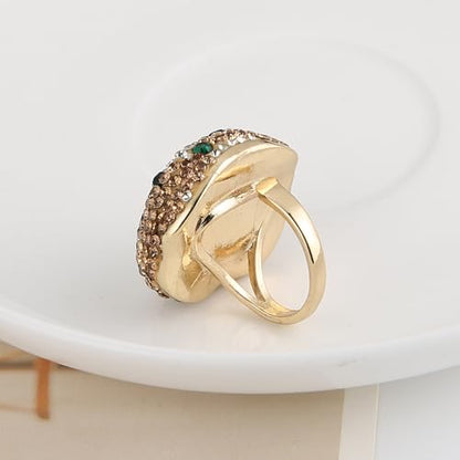HZMAN Natural Stone Statement Ring for Women, Crystal Paved Bold Cocktail Ring, Adjustable Gold Tone Fashion Jewelry - color: Malachite Green
