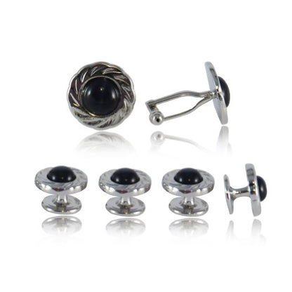 Blue Wedding Cufflinks and Studs Tuxedo Formal Set with Travel Presentation Gift Box for Groom Groomsmen Wedding Party Tux Shirts Business Wedding