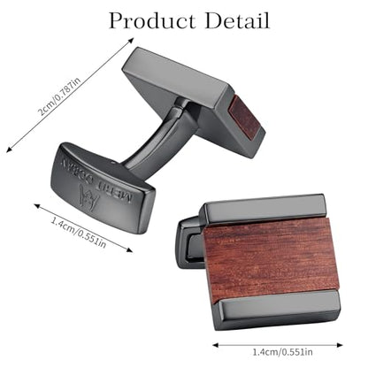 Cuff Links Mens Cufflinks Wood Inlay - Rectangular Brass Cuff Links with Gunmetal Finish, 3-Layer Electroplating, Unique Wood Grain Shirt Accessories for Business Wedding Tuxedo, Durable & Anti-Fade Jewelry Gift - color: Black/Wood