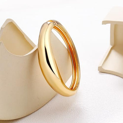 Gold Plated Cuff Bangle Bracelets For Women Trendy Hinged Cuff Open Wide Chunky Gold Bracelet Minimalist Bangle Jewelry Gift - color: Gold Round
