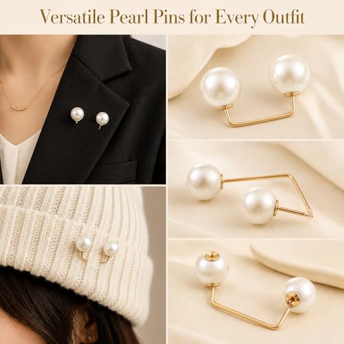 12Pcs Pearl Brooch Pins, Pearl Pin For Clothes, Artificial Faux Pearls Brooch Pearls Safety Decorative Pin, Brooches And Pins For Women Wedding Dress Blouse V-line Tops