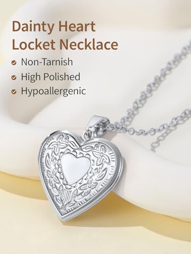 FindChic Locket Necklace for Women Custom Photo Memorial Gifts 4 Colors | Silver/Black/Rose Gold/Gold Plated Personalized for Loved Ones, Birthday Valentine's Day Keepsake - style: 13. Heart Pattern (DIY)-Silver