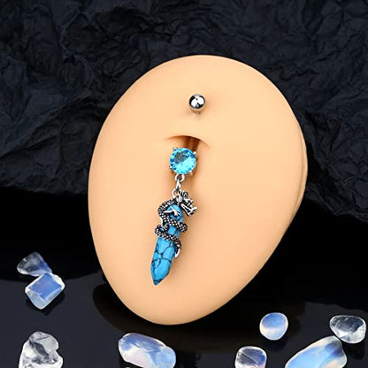 Halloween Belly Button Ring 14G Dragon Dangle Belly Ring Burn Silver Navel Piercing Jewelry Purple Belly Button Piercing - color: Blue