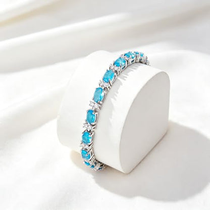 Crysdue Wedding Bridal Bracelets for Brides, Cubic Zirconia Tennis Birthstone Jewelry Gift for Women Prom - style: C_Light Blue 8“