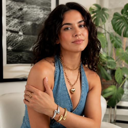 Chunky Gold Bangle Bracelets for Women Trendy 14K Gold Plated Cuff Bracelets Stack, Dainty Gold Bracelet Sets Non Tarnish Fashion Jewelry Gift - style: Gold-Silver-2pc-003