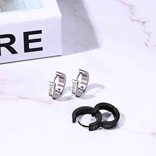 Aroncent 2-8Pcs Womens Mens Huggie Hoop Triangle Earrings Viking Runes Stainless Steel Ear Stud Novelty Black/Gold/Silver - color: D-Viking Earrings-2PCS-a