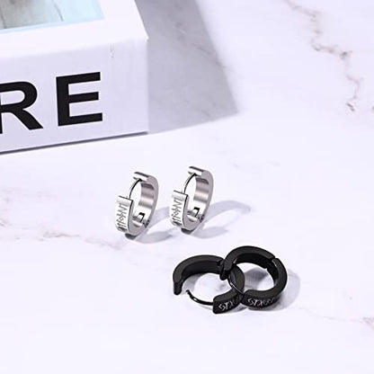 Aroncent 2-8Pcs Womens Mens Huggie Hoop Triangle Earrings Viking Runes Stainless Steel Ear Stud Novelty Black/Gold/Silver - color: D-Viking Earrings-2PCS-a