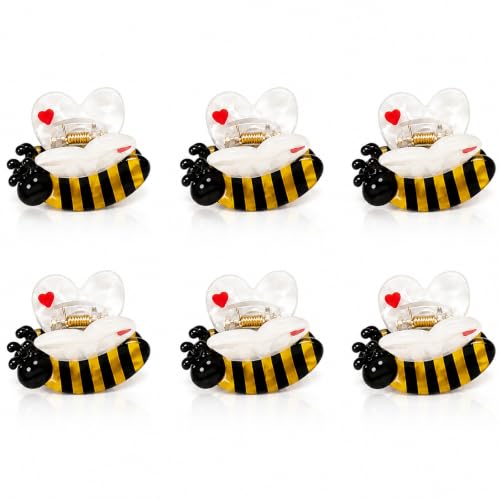 6PCS Mini Bee Hair Claw Clips, Bee Gifts for Women | Acetate Cute Bug Hair Claw Clip Accessories Fun Novelty Animal for Birthday Halloween Christmas Stuffers