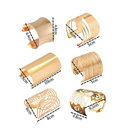 COLORFUL BLING Punk Alloy Hollow Geometric Smooth Polished Gold Hoop Open Cuff Wide Bracelet Bangle Wrist Jewelry for Women Lady - color: 6pcs gold long