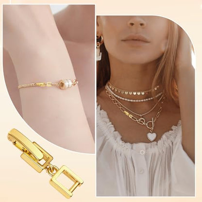Foldover Clasp Extender Foldover Extension Jewelry Clasps 4 Pcs Gold Plated Fold Over Clasp Necklace Extension Clasps Metal Bracelets Extenders Small Fastener for Women Jewelry Making Repair Kit