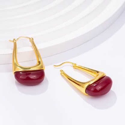 Acrylic Gold Hoop Earrings Chunky Statement Dangle Drop Huggie Earring Colorful Resin Jewelry for Women - color: Burgundy