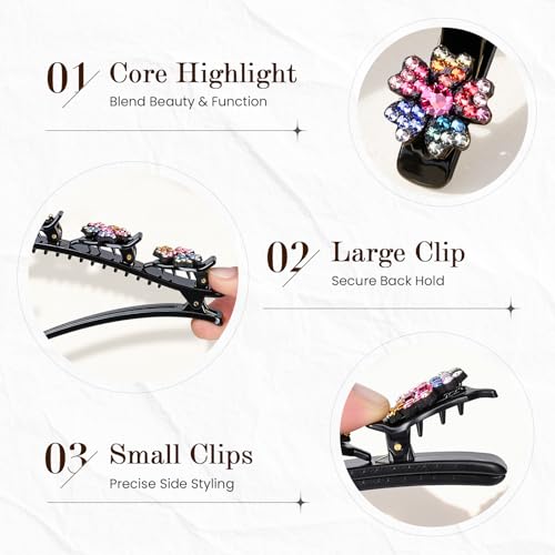 Sparkling Crystal Stone Braided Hair Clips, 2026 New Rhinestone Hair Clips Hair Braid Clips, Girls/Women Hair Accessories for Styling Sectioning (22#)