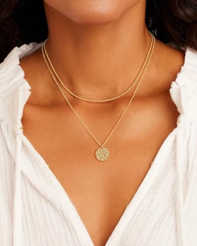 Layered Necklaces for Women 14K Gold Plated Stack Circle Pendant Trendy Long Chain Stackable Handmade Coin Necklace Set Dainty Gold Stacked Jewelry Gifts - color: Gold-2