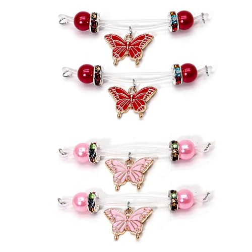 2 Pairs Fake Nipple Rings Nipple Jewelry Non Piercing Butterfly Dangle Nipple Barbells Adjustable Nooses Faux Nipple Piercing Body Jewelry for Men Women - style: Butterfly 1