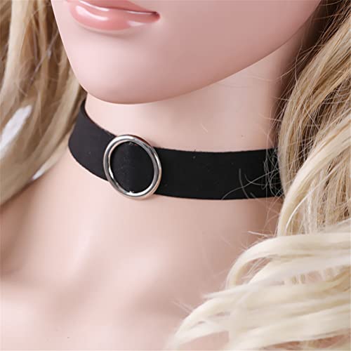 PAURO Women's Black Velvet Ribbon Choker Necklace for with Gold/Silver O | Stainless Steel,Classic Charm Jewelry - color: Circle 01-Silver