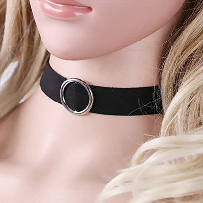 PAURO Women's Black Velvet Ribbon Choker Necklace for with Gold/Silver O | Stainless Steel,Classic Charm Jewelry - color: Circle 01-Silver