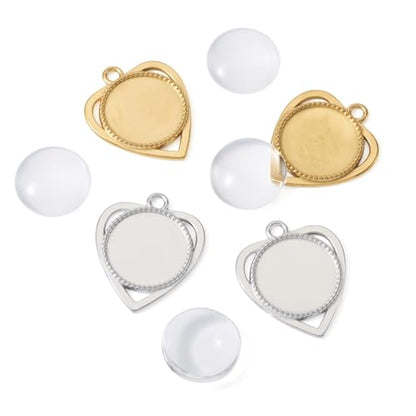 Craftdady Stainless Steel Pendant Cabochon Settings Heart Square Teardrop Flat Round Oval Rectangle Blank Bezel Trays Base Pendant with Glass Cabochons for DIY Earrings Necklace Jewelry - color: Stainless Steel Color Heart