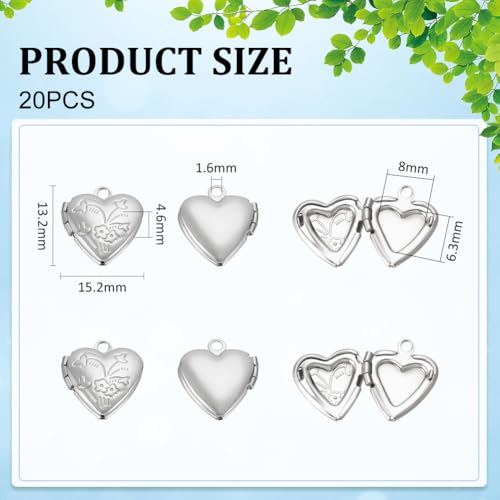 UNICRAFTALE about 20Pcs Photo Pendants Heart Locket Pendants Heart Memory Locket Charms 12.5mm Metal Heart Charms Photo Locket Necklace Pendants for Jewelry Making Charms