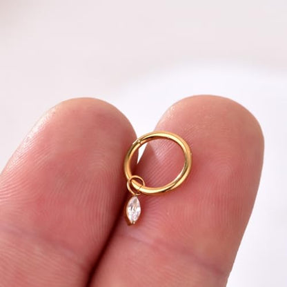 Ourania 16G Gold Stainless Steel Zircon Dangle Huggie Hoop Rook Piercing Helix Hoop Earring Tragus Hoop Cartilage Piercing for Women - color: Eyes Gold 2PCS, size: 1.2*8mm 2pcs