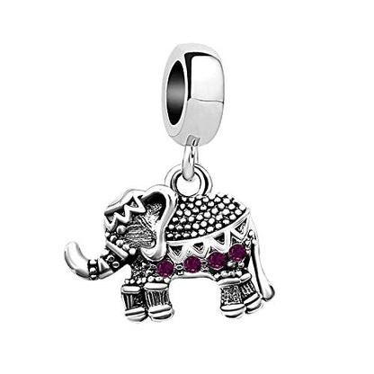 KunBead Elephant Birthstone Dangle Bead Birthday Charms Compatible with Pandora Bracelet for Women - color: February