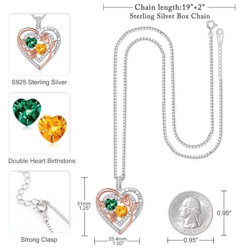 Iefil Heart Birthstone Necklace for Women - Double Birthstone Jewelry | 925 Sterling Silver, Gift Box Packaging, Anniversary Birthday Gifts for Women Wife Mom - color: 05-11-May-Nov Birthstone