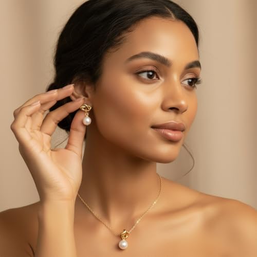 Gold Jewelry Sets for Women, Gold Pearl Dangle Earrings Bracelets Necklaces Set, Women's Jewelry Gifts for Women Wife - style: Gold Pearl Necklace Set-2PCS
