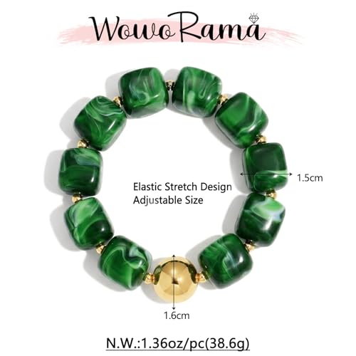 WOWORAMA Chunky Beaded Bracelets for Women Colorful Large Square Beads Bracelet Boho Acrylic Resin Stretch Bracelets Statement Chunky Bracelet Summer Jewelry - color: Square-Dark Green