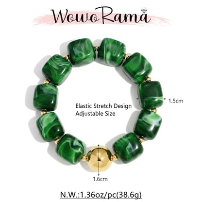 WOWORAMA Chunky Beaded Bracelets for Women Colorful Large Square Beads Bracelet Boho Acrylic Resin Stretch Bracelets Statement Chunky Bracelet Summer Jewelry - color: Square-Dark Green