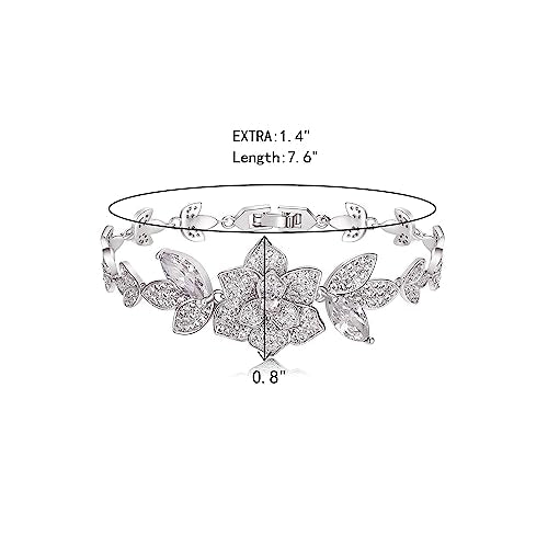 Crysdue Marquise Teardrop Cubic Zirconia Wedding Bridal & Prom Tennis Bracelets for Brides Bridesmaids, Silver/Gold/Rose Gold Plated Bracelet Gifts for Women - style: P-Flower-Clear CZ 7"