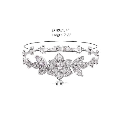 Crysdue Marquise Teardrop Cubic Zirconia Wedding Bridal & Prom Tennis Bracelets for Brides Bridesmaids, Silver/Gold/Rose Gold Plated Bracelet Gifts for Women - style: P-Flower-Clear CZ 7"