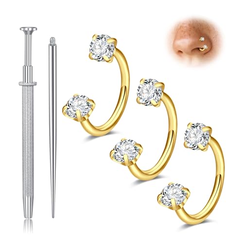 MODRSA 20g Nose Rings Hoops Nose Studs for Women Surgical Steel Hypoallergenic 20 Gauge Nostril Piercing Jewelry L Shape Crokscrew Silver Rose Gold Black Hoop Nostril Rings for Men - color: B12 - Horseshoe ring 20g - gold