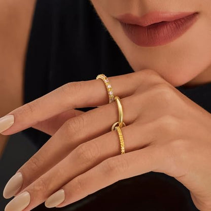 Cicy Bell Interlocking Ring for Women 18k Gold Plated CZ Stack Ring Set - color: Style F-Gold, size: 8