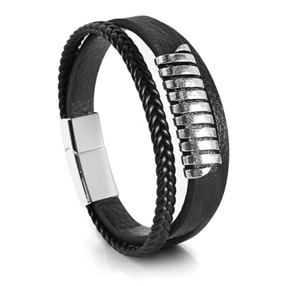 Leather Bracelet for Men Braided Stainless Steel Mens Bracelets - color: Black 5