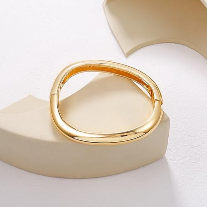 Gold Plated Cuff Bangle Bracelets For Women Trendy Hinged Cuff Open Wide Chunky Gold Bracelet Minimalist Bangle Jewelry Gift - color: Gold Irregular