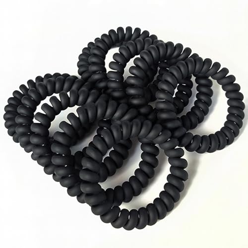 20 Pieces Traceless Spiral Hair Ties No Damage Elastics Coil Hair Ties No Crease Phone Plastic Hair Bands Spiral Bracelets Ponytail Holders for Women and Girls - Matte Black - color: Matte Black