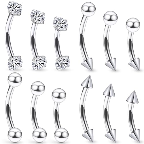 16G Eyebrow Rings Rook Piercing Jewelry 316L Surgical Steel Curved Barbells Vertical Lip labret Snake Eyes Piercing Jewelry Tongue Small Belly Ring 6mm 8mm 10mm Silver Black Gold - color: Silver