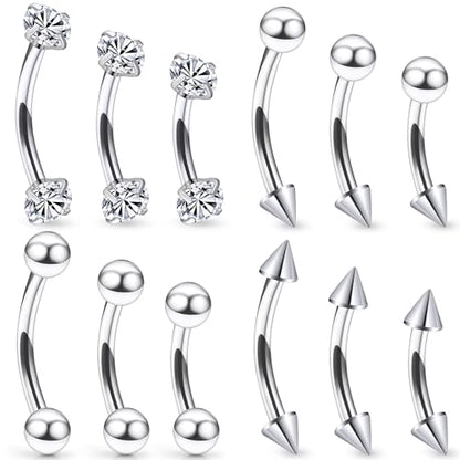16G Eyebrow Rings Rook Piercing Jewelry 316L Surgical Steel Curved Barbells Vertical Lip labret Snake Eyes Piercing Jewelry Tongue Small Belly Ring 6mm 8mm 10mm Silver Black Gold - color: Silver