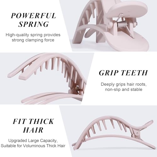 Large Flat Hair Clips for Women, French Flat Claw Clips for Medium Thick Hair | Strong Hold Hair Clips for Styling, Driving, Daily Wear | Pink, Blue Grey, Brown, Khaki - 4Pcs - color: Pink, Blue, Brown, Khaki