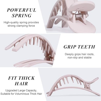 Large Flat Hair Clips for Women, French Flat Claw Clips for Medium Thick Hair | Strong Hold Hair Clips for Styling, Driving, Daily Wear | Pink, Blue Grey, Brown, Khaki - 4Pcs - color: Pink, Blue, Brown, Khaki
