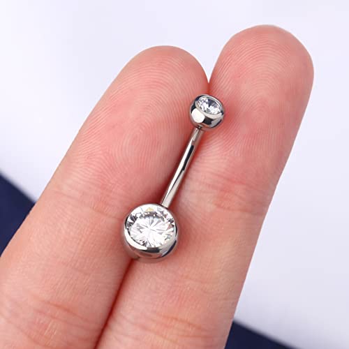 OUFER Titanium Belly Button Rings, Internally Threaded Belly Ring, Round CZ Navel Rings for Women Men - color: Silver, size: 1.6*12MM