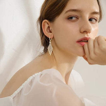 Jean Beau Drop Hoop Earrings for Women, Fasion Jewelry Gift - color: Gold Tassel