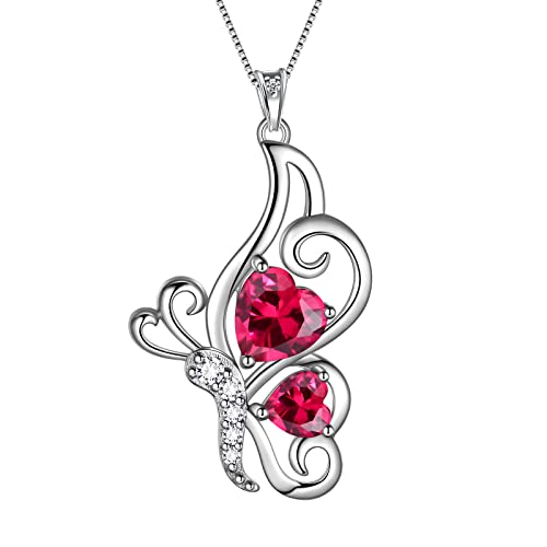 Butterfly Heart Necklace Birthstone Pendant Necklace Earrings Bracelet Women 925 Sterling Silver Animal Butterflies Birthstone Pendant Crystal Birthday Jewelry Wedding Gift - color: G.July-necklace
