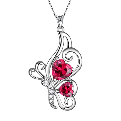 Butterfly Heart Necklace Birthstone Pendant Necklace Earrings Bracelet Women 925 Sterling Silver Animal Butterflies Birthstone Pendant Crystal Birthday Jewelry Wedding Gift - color: G.July-necklace