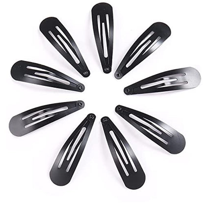Black Snap Hair Clips, 12 Pcs Hair Barrettes for Women, 2 Inch | Non-slip Metal Hair Barrette Accessories for Girls, Women, Kids Teens or Toddlers