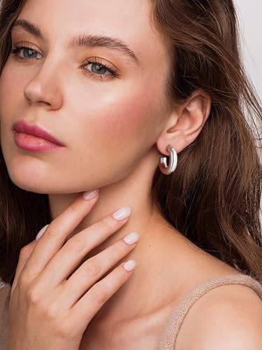 PROSTEEL Chunky Hoop Earrings for Women 14K Gold Plated/Black/Silver | 20/30/40/50/60/70/80mm Stainless Steel Thick Big Round Hoop with Waterproof and Non Tarnish Trendy Jewelry with Gift Box - color: 2. Silver, size: 20MM