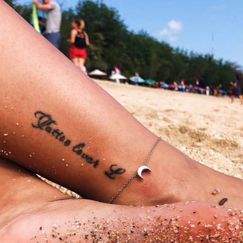 ChicSilver Personalized 925 Sterling Silver Tiny Heart/Moon/Star/Sun/Dot/Triangle Anklets Simple Dainty Foot Jewelry for Women, Silver/Gold Plated/Rose Gold Plated - style: Silver Moon Custom