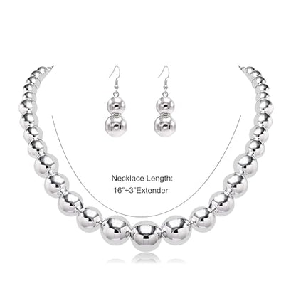 Cryshimmer Pearl Choker Necklace for Women Faux Pearl Beads Strand Necklace Earring Set Costume Jewelry,Gift for Wife Mother - color: Silver Plated