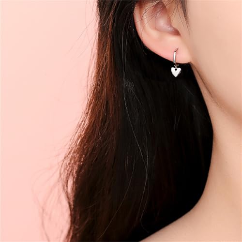 Cute Heart Love Dangle Drop Cartilage Small Huggie Hoop Earrings for Women Dainty Lightweight Sweet Love Heart Earrings 14k Gold Plated Tiny Hoops Earrings - color: Silver
