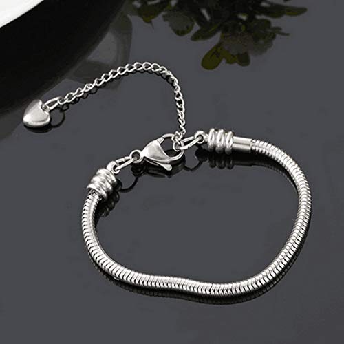 TGLS Women European Charm Bracelet Stainless Steel 3mm Snake Chain Bracelets Fits Charms Bead - style: 9 Inches